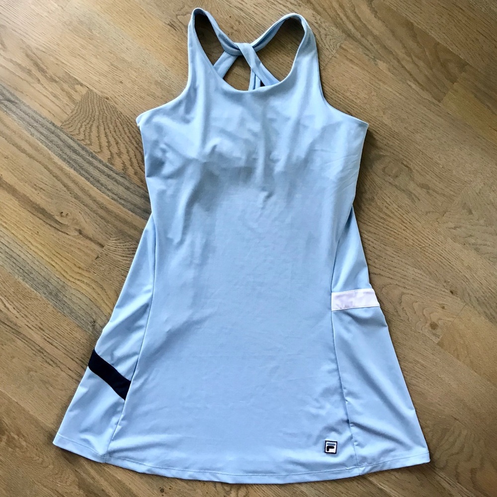 Fila Tennis Dress. Light blue with navy & white.